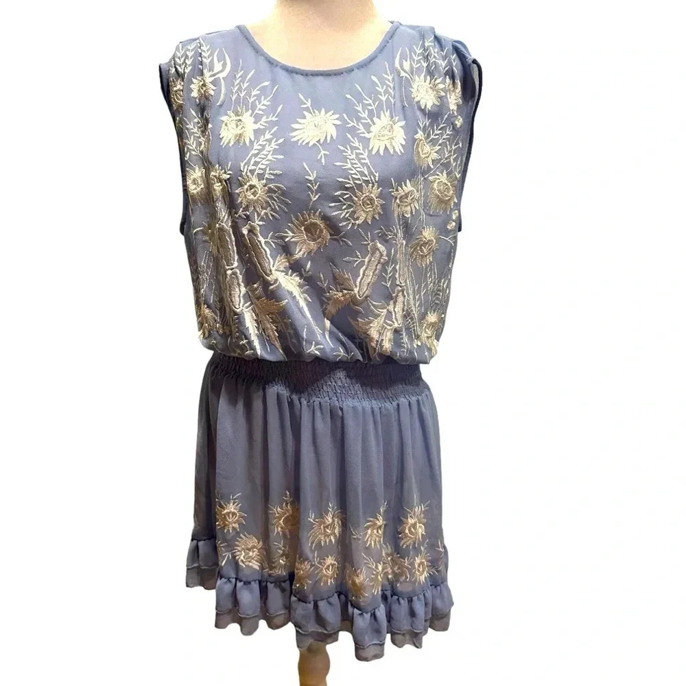 Free People embroidered light blue dress size S
